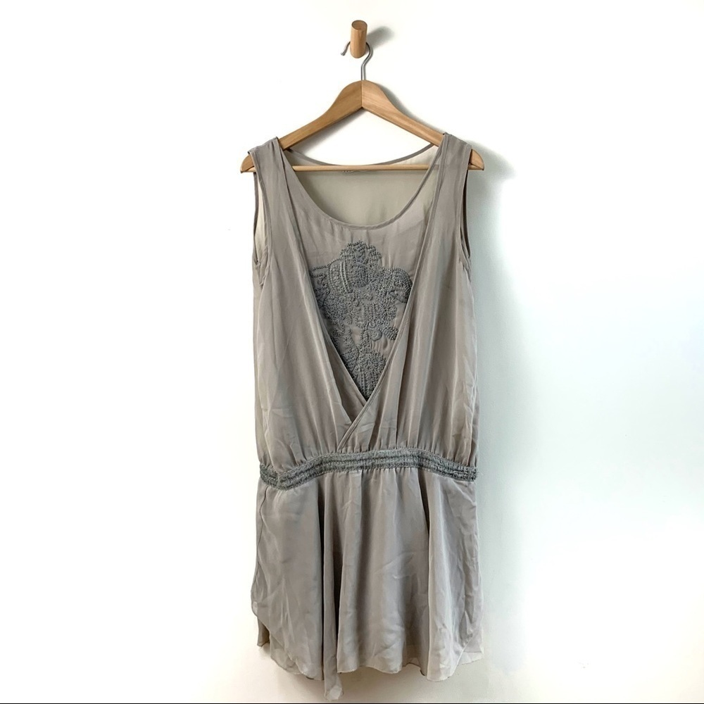 Zara Dress Womens Extra Small Gray Embroidered Fairycore Sheer Boho Flapper Y2K